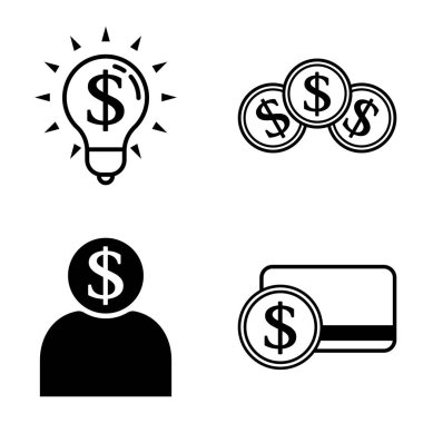 Dolar Düz Simgesi Seti Beyaz Arkaplanda İzole Edildi