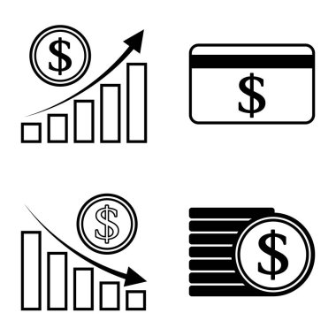 Dolar Düz Simgesi Seti Beyaz Arkaplanda İzole Edildi