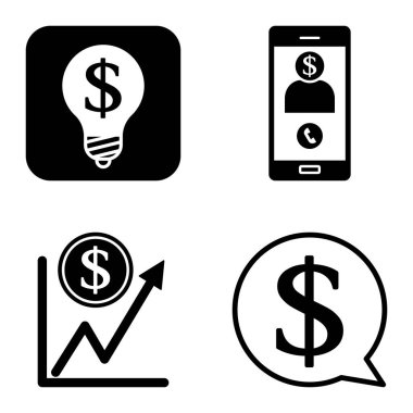 Dolar Düz Simgesi Seti Beyaz Arkaplanda İzole Edildi