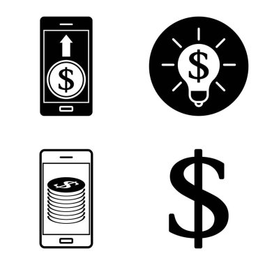 Dolar Düz Simgesi Seti Beyaz Arkaplanda İzole Edildi