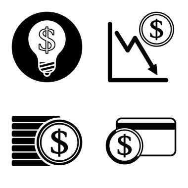 Dolar Düz Simgesi Seti Beyaz Arkaplanda İzole Edildi