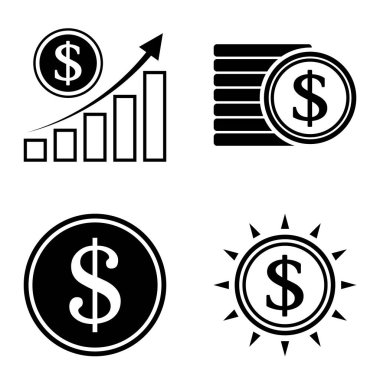 Dolar Düz Simgesi Seti Beyaz Arkaplanda İzole Edildi