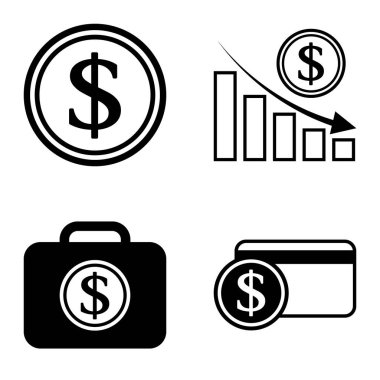 Dolar Düz Simgesi Seti Beyaz Arkaplanda İzole Edildi