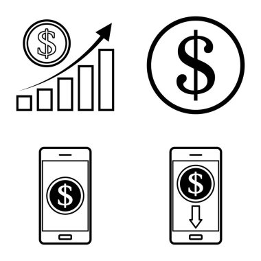Dolar Düz Simgesi Seti Beyaz Arkaplanda İzole Edildi