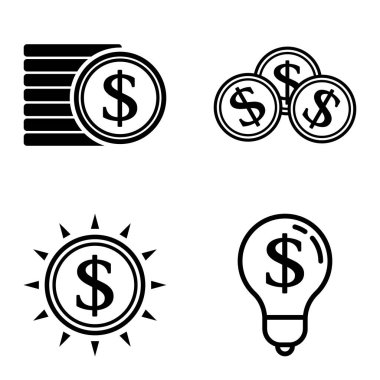 Dolar Düz Simgesi Seti Beyaz Arkaplanda İzole Edildi