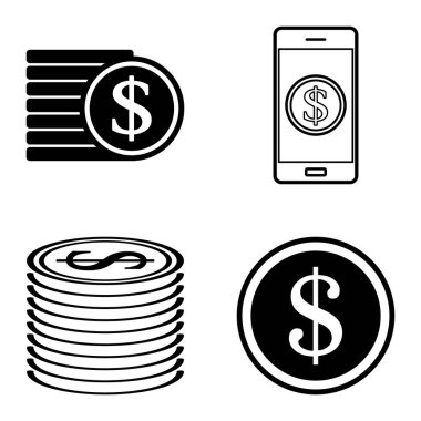 Dolar Düz Simgesi Seti Beyaz Arkaplanda İzole Edildi