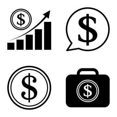 Dolar Düz Simgesi Seti Beyaz Arkaplanda İzole Edildi