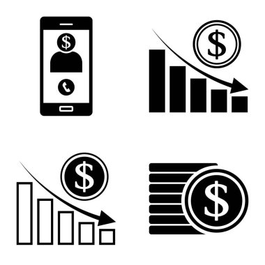 Dolar Düz Simgesi Seti Beyaz Arkaplanda İzole Edildi