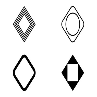 Rhombus Düz Simge Seti Beyaz Arkaplanda İzole Edildi