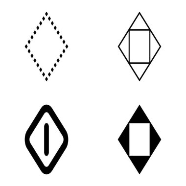 Rhombus Düz Simge Seti Beyaz Arkaplanda İzole Edildi