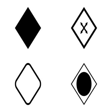 Rhombus Düz Simge Seti Beyaz Arkaplanda İzole Edildi