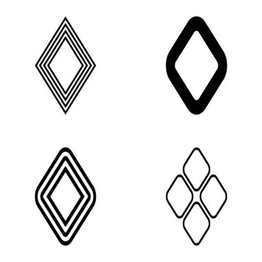 Rhombus Düz Simge Seti Beyaz Arkaplanda İzole Edildi
