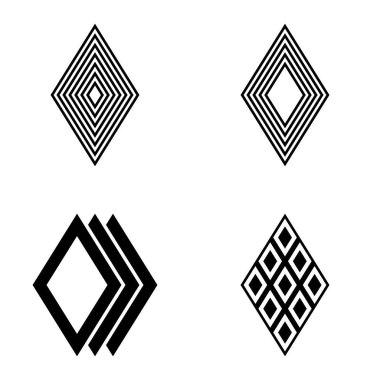 Rhombus Düz Simge Seti Beyaz Arkaplanda İzole Edildi