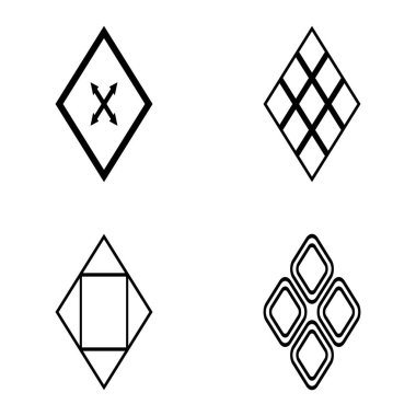 Rhombus Düz Simge Seti Beyaz Arkaplanda İzole Edildi