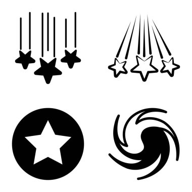 Yıldız1-2 Yıldız Şelalesi Düz Simge Seti Beyaz Arkaplanda İzole Edildi