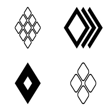 Rhombus Düz Simge Seti Beyaz Arkaplanda İzole Edildi