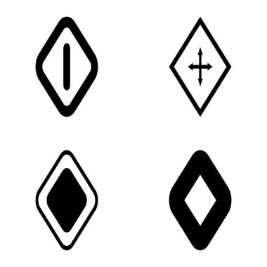 Rhombus Düz Simge Seti Beyaz Arkaplanda İzole Edildi