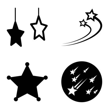 Yıldız1-2 Yıldız Şelalesi Düz Simge Seti Beyaz Arkaplanda İzole Edildi