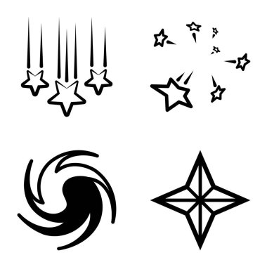 Yıldız1-2 Yıldız Şelalesi Düz Simge Seti Beyaz Arkaplanda İzole Edildi