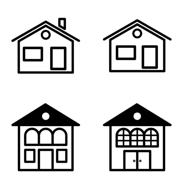 Huizen Flat Icon Set Geïsoleerd Witte Achtergrond — Stockvector