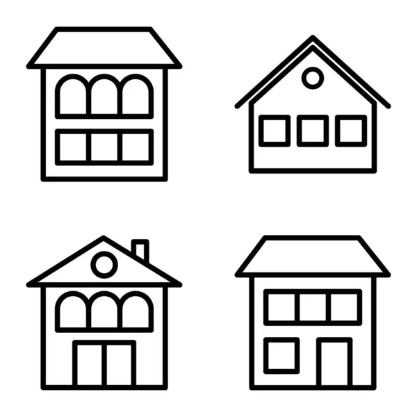 住宅フラットアイコンセット白の背景に隔離 — ストックベクタ