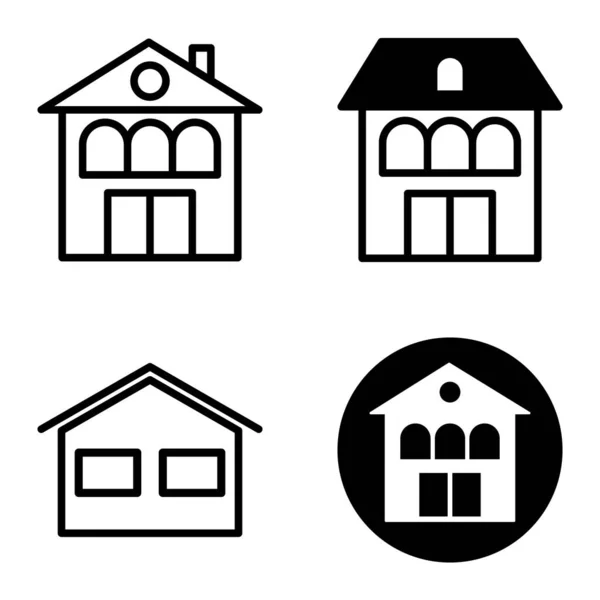 Huizen Flat Icon Set Geïsoleerd Witte Achtergrond — Stockvector