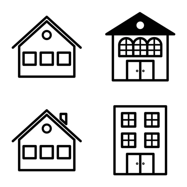 Huizen Flat Icon Set Geïsoleerd Witte Achtergrond — Stockvector