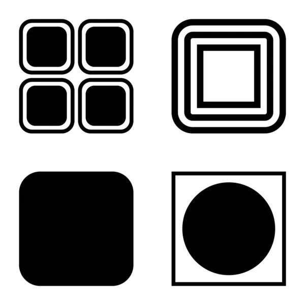 Square Flat Icon Set Isolated White Background — Stock Vector