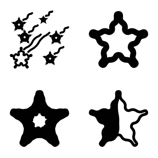Wave Star Flat Icon Set Isoliert Auf Weißem Hintergrund — Stockvektor