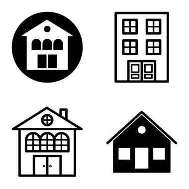 Düz Simge Seti Beyaz Arkaplanda Ayrı Tutulan Evler