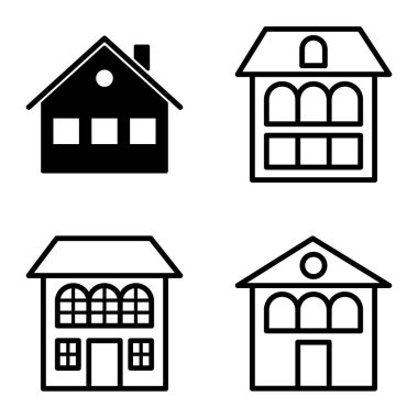 Düz Simge Seti Beyaz Arkaplanda Ayrı Tutulan Evler