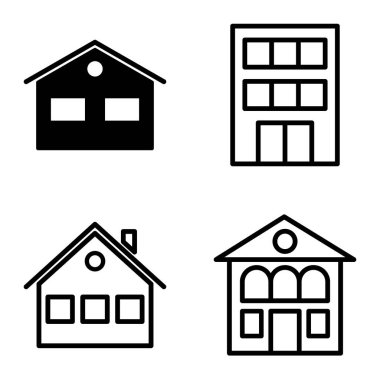 Düz Simge Seti Beyaz Arkaplanda Ayrı Tutulan Evler