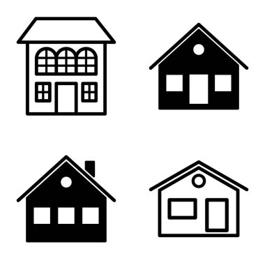 Düz Simge Seti Beyaz Arkaplanda Ayrı Tutulan Evler