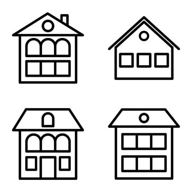 Düz Simge Seti Beyaz Arkaplanda Ayrı Tutulan Evler