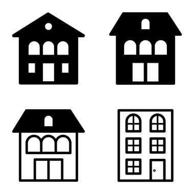 Düz Simge Seti Beyaz Arkaplanda Ayrı Tutulan Evler