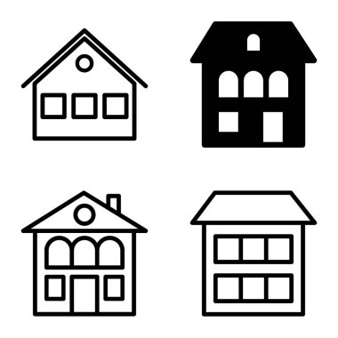 Düz Simge Seti Beyaz Arkaplanda Ayrı Tutulan Evler