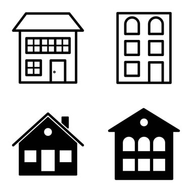 Düz Simge Seti Beyaz Arkaplanda Ayrı Tutulan Evler