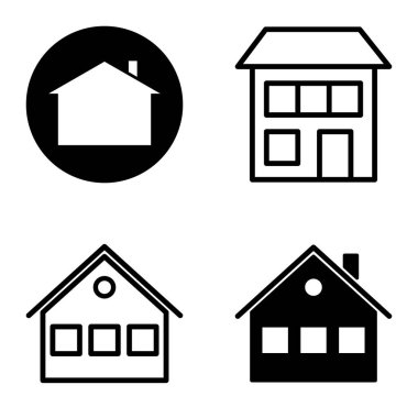 Düz Simge Seti Beyaz Arkaplanda Ayrı Tutulan Evler