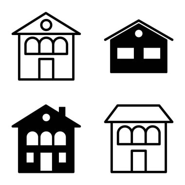 Düz Simge Seti Beyaz Arkaplanda Ayrı Tutulan Evler