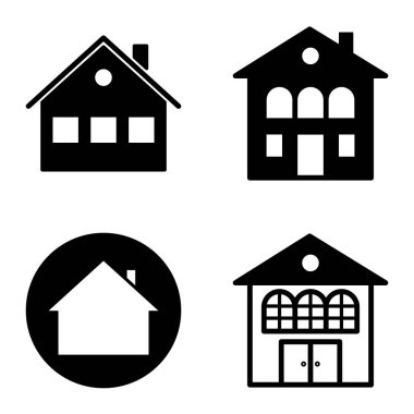 Düz Simge Seti Beyaz Arkaplanda Ayrı Tutulan Evler