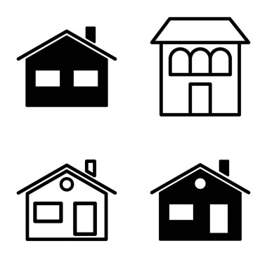 Düz Simge Seti Beyaz Arkaplanda Ayrı Tutulan Evler