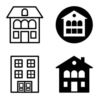 Düz Simge Seti Beyaz Arkaplanda Ayrı Tutulan Evler