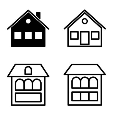 Düz Simge Seti Beyaz Arkaplanda Ayrı Tutulan Evler
