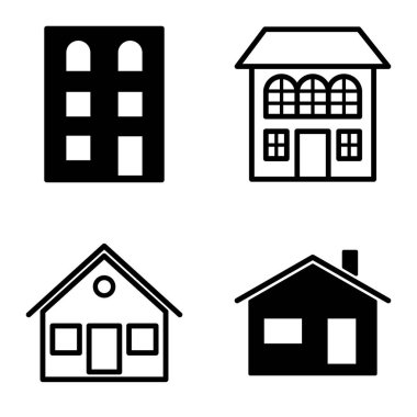 Düz Simge Seti Beyaz Arkaplanda Ayrı Tutulan Evler