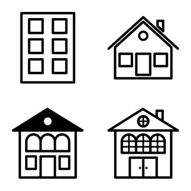 Düz Simge Seti Beyaz Arkaplanda Ayrı Tutulan Evler