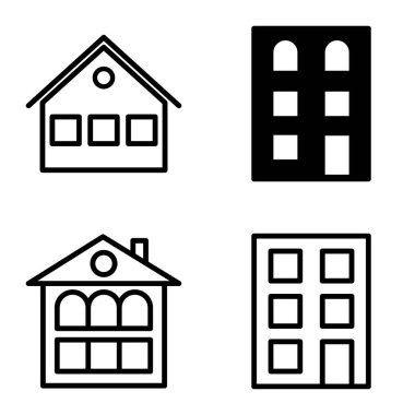 Düz Simge Seti Beyaz Arkaplanda Ayrı Tutulan Evler