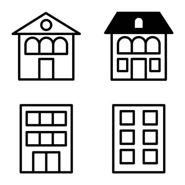 Düz Simge Seti Beyaz Arkaplanda Ayrı Tutulan Evler