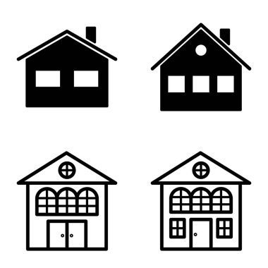 Düz Simge Seti Beyaz Arkaplanda Ayrı Tutulan Evler