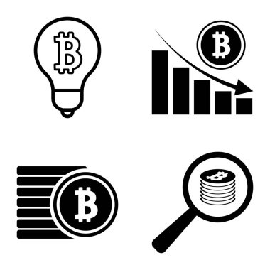 Bitcoins1-2 Düz Simge Seti Beyaz Arkaplanda İzole Edildi