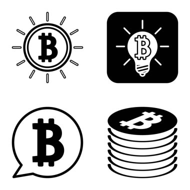 Bitcoins1-2 Düz Simge Seti Beyaz Arkaplanda İzole Edildi